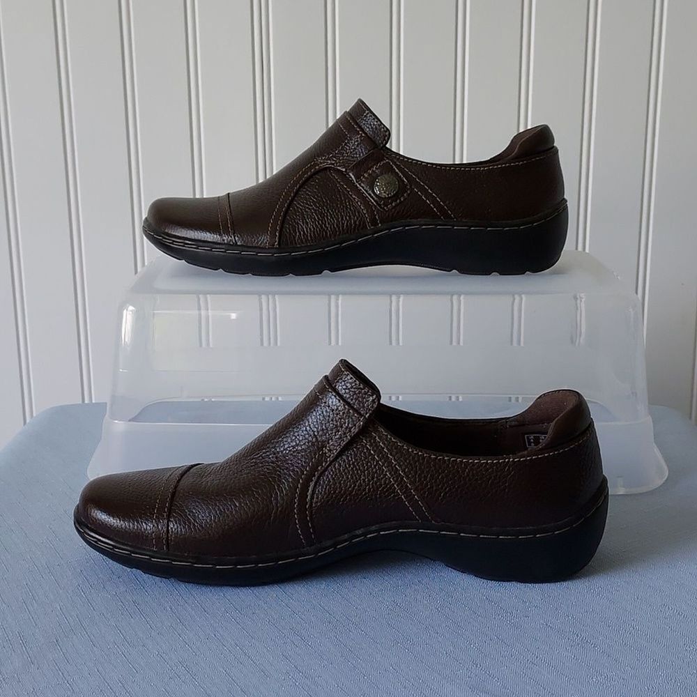 Clarks Women's 6.5 Comfort Cora Poppy Slip On Shoe Loafer Dark Brown Tumbled - Picture 6 of 10
